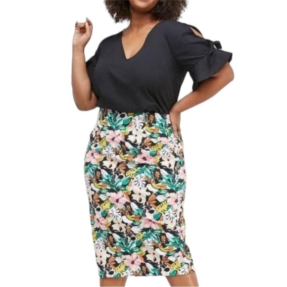 Lane Bryant Colorful Tropical Floral  Pencil Midi Skirt Size 26 - Picture 2 of 7